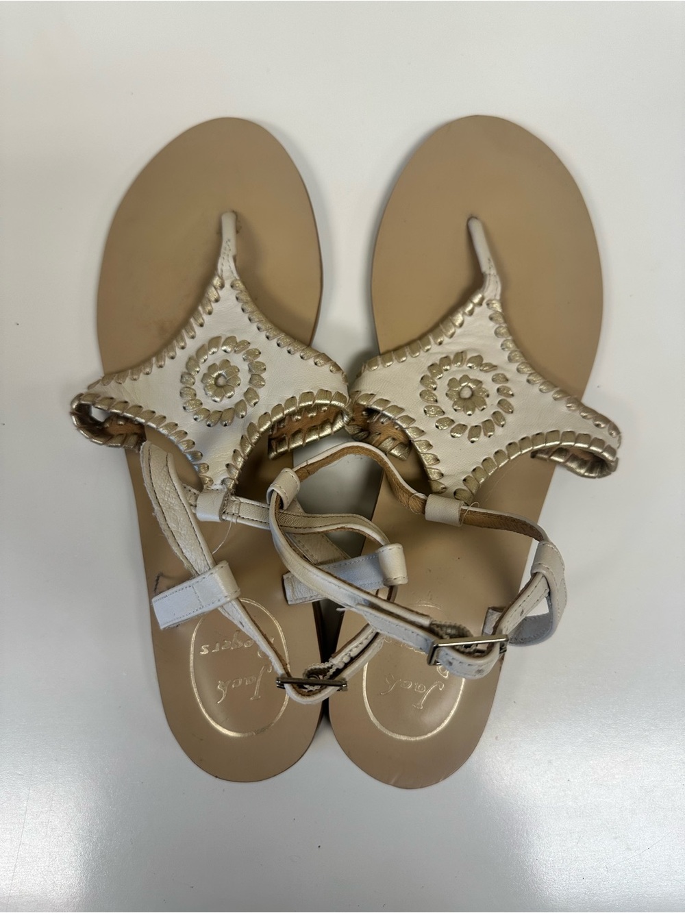 Women’s Jack Roger’s sandals with ankle strap.
